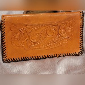 Vintage Leather Hand Tooled Checkbook/Wallet